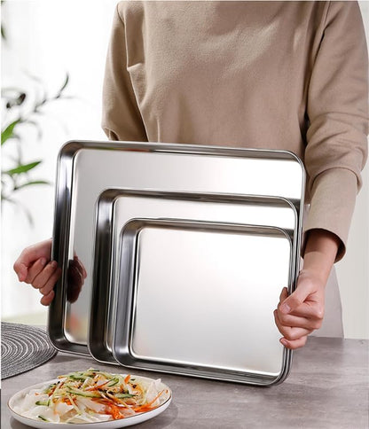 Small Cookie Baking Sheet Pans Stainless Steel 304 Tiny Serving Tray 12.4 x9.6 x1.1Inch (Diagonal 14.8) No Rust Dishwasher Safe Bakeware 6 Pack