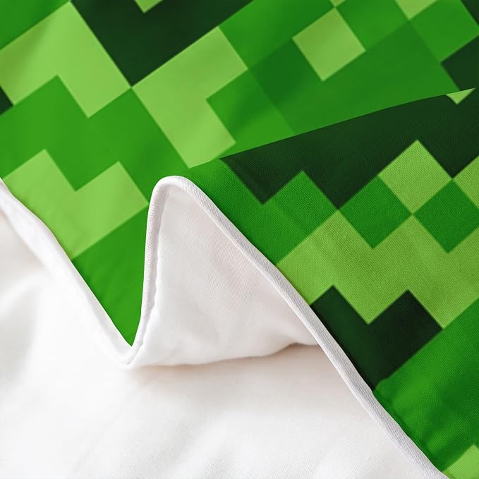 Castle Fairy 100% Cotton Green Pixelated Theme Gamer Bedding Set King Video Games Duvet Cover for Bedroom Decor Cartoon Gamepad Comforter Cover (Not Comforter),3 Pcs