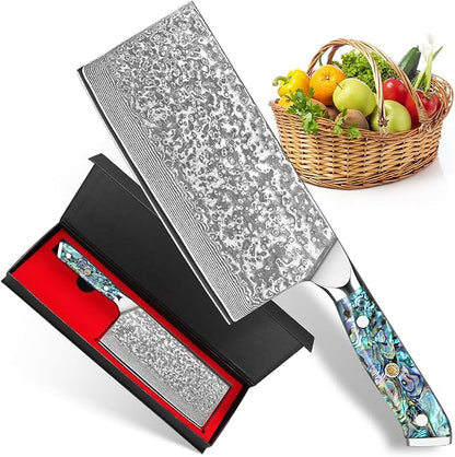 KEENZO Chinese kitchen Knife 7.5 inch,Razor Sharp Professional Chef knife, Japanese Hand Forged 67 Layers Damascus Steel Cooking Knife, Ergonomic Abalone Shell Handle Cooking Knife with gift box