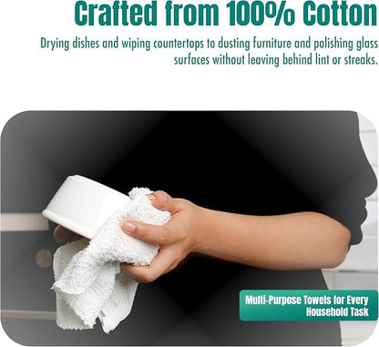 ZUPERIA Terry Towels Pack of 24 (14" X 17" Inches) 100% Cotton Terry Barmop Towels - Absorbent & Durable Bar Rags, Multipurpose Cleaning Rags for Home, Automotive & Garage Cleaning Supplies (White)