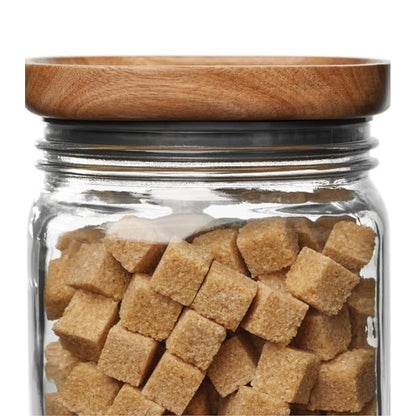 Ball Stack & Store Glass Mason Jars with Wooden Lid, Used for Pantry, Cookies, Flour, Cereal, Rice, Sugar, Tea, Coffee Beans, Spices, Square, 9.9-Cup (Pack of 4)