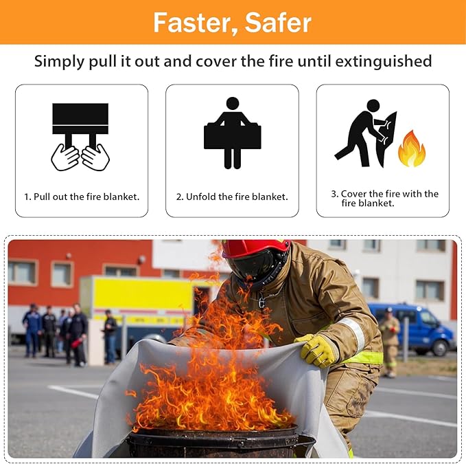 kanhiro Emergency Fire Blanket for Home Kitchen Fiberglass Fire Suppression Blanket Great for School, Fireplace, Grill, Car, Office, Warehouse (8 Pack, 39 in X 39 in)
