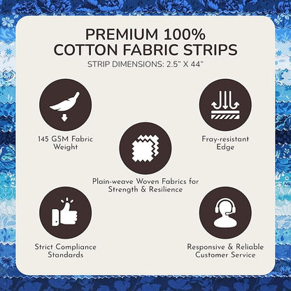 Tinyspool & Co.'s Twirlie Roll 40 Precut Quilting Fabric Strips for Quilting Supplies, Crafting, and Sewing, Soft Cotton Strip for Blanket, Rug, Upholstery, Home Decor, and Purse Making, Eternal Bleu