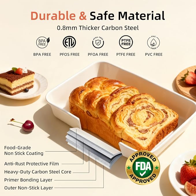 8-Piece Non-stick Baking Pans Set – Stackable Bakeware Set for Kitchen, Carbon Steel Baking Set with Cookie Sheet, Roasting Pan, Cake Pan, Muffin Pan, Cooling Rack, Baking Essentials Supplies