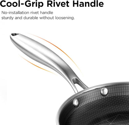 COOKER KING 12-Inch Stainless Steel Pan, Hybrid Nonstick Frying Pan – 3-Ply Clad Cookware, Healthy & Non-Toxic, Dishwasher & Oven Safe, Stay-Cool Handle, Induction Compatible – Metal Utensil Safe