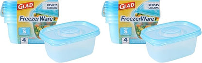 Glad Food Storage Containers, Small Rectangle, 24 Ounces | Freezerware | 4 Count Set | Pack of 2
