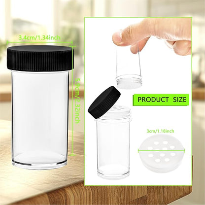 30 Pack 1 oz Mini Plastic Spice Jars with White Caps Clear Empty Spice Bottles with Sifters Small Seasoning Containers for Travel Storing Spice Seasoning Powders (Black)