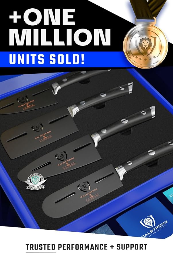 Dalstrong Charcuterie & Cheese Knife Set-4pc-Gladiator Series Elite-Mini Cleaver, Serrated,Round-Tip,Forked Cheese Knives Set-G10 Handle-Soft & Hard Cheese-Sheath-NSF Certified