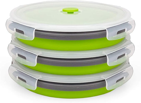 CARTINTS 1200ml Large Collapsible Meal Prep Containers, Reusable Silicone Food Storage Containers, Stackable Fridge Storage Containers, With Leakproof Lids, Microwave and Freezer Safe, Green