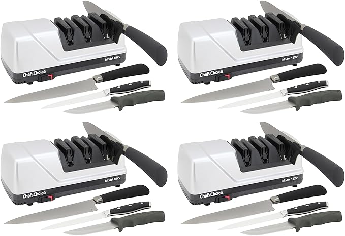Chef’sChoice 15XV EdgeSelect Professional Electric Knife Sharpener with 100-Percent Diamond Abrasives and Precision Angle Guides for Straight Edge and Serrated Knives,3-Stage,Gray,(Pack of 4)