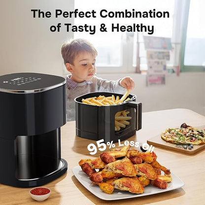 Simple Deluxe 12-in-1 Air Fryer 6.34 Qt, Digital Preset Airfryer with Visible Window, Nonstick and Dishwasher-Safe Basket, Air Fry, Roast, Bake, Dehydrate, Fries, 1700W, Black