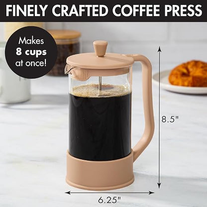 Primula French Press Coffee Maker, Heat Resistant Borosilicate Glass with Stainless Steel Filters, 8 Cup, 34 oz, Caramel