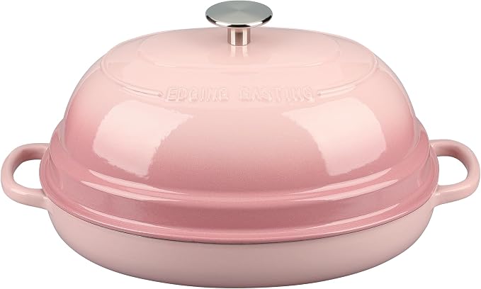 EDGING CASTING Enameled Oval Cast Iron Dutch Oven Pot with Lid, Bread Dutch Oven for Sourdough Bread Baking, Dutch Oven Bread, Bread Oven, 6QT, Pink