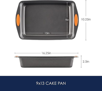 Rachael Ray Yum-o! Nonstick Bakeware Oven Lovin' Rectangle Cake Pan, 9-Inch by 13-Inch, Gray with Orange Handles