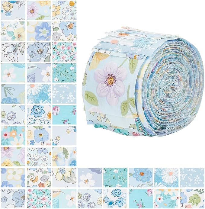 NBEADS 40Pcs Fabric Jelly Rolls, 100% Cotton Quilting Fabric 39x2.6 Inch Flower Pattern Fabrics Strips Precuts Quilt Strips for Blanket Upholstery Home Decor and Purse Making, Blue