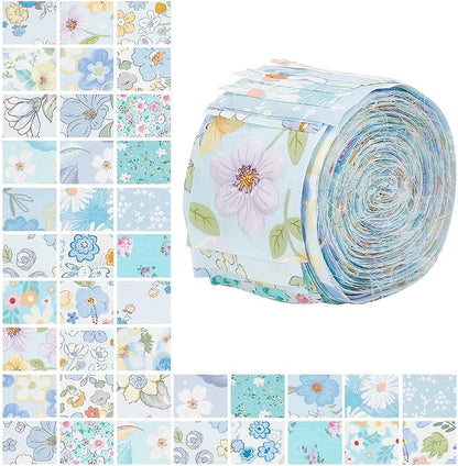 NBEADS 40Pcs Fabric Jelly Rolls, 100% Cotton Quilting Fabric 39x2.6 Inch Flower Pattern Fabrics Strips Precuts Quilt Strips for Blanket Upholstery Home Decor and Purse Making, Blue