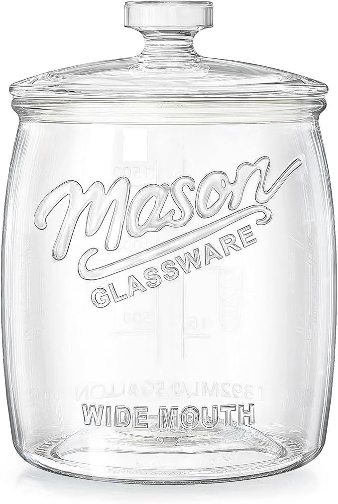 Half Gallon Cookie Jar, Glass Flour Sugar Storage Container for Kitchen Pantry & Laundry Room,Wide Mouth Mason Jar for Sourdough Starter, Candy, Flour, Dog Treats, Coffee - Set of 1