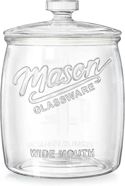 Half Gallon Cookie Jar, Glass Flour Sugar Storage Container for Kitchen Pantry & Laundry Room,Wide Mouth Mason Jar for Sourdough Starter, Candy, Flour, Dog Treats, Coffee - Set of 1