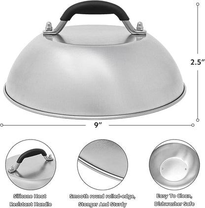HULISEN Cheese Melting Dome & Smashed Burger Press, 6.2" Grill Press with 9" Basting Cover, Stainless Steel Burger Smasher, Griddle Accessories Kit for Flat Top Grill Cooking Indoor/Outdoor
