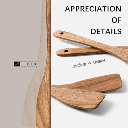 2PCS Wooden Spatulas for Cooking, 13inch Coated Acacia Wood Turners for Frying, Non-Scratch Wood Flat Spurtle for Pan & Wok, Wooden Cooking Utensils for Non Stick Cookware, Long Handle Scraper