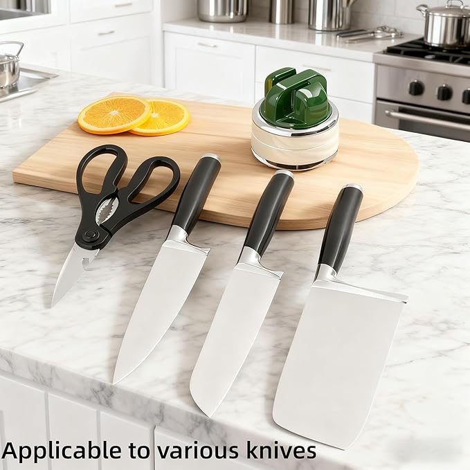 Kitchen Knife Sharpener with Suction base for Hands Free,Compact Pocket Knife Sharpeners,All-in-one Professional Knife Sharpener Tool Suitable for: Kitchen Knives,Cleaver,Fruit Knives(Green)
