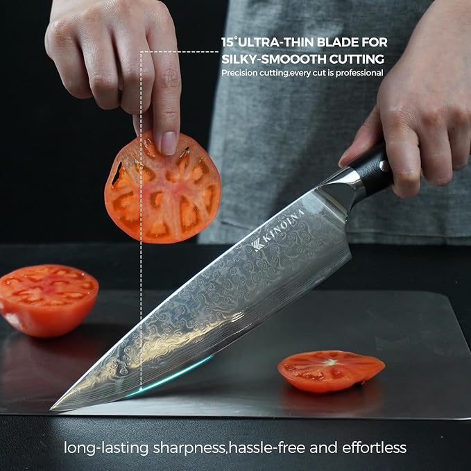 5-Piece Damascus Knife Set - Ultra-Sharp Professional 67-Layer VG10 Core Damascus Chef Knife Set | Includes 8 Inch Chef Knife, Santoku Knife, Kitchen Knife Sharpener, G10 Full Tang Handle