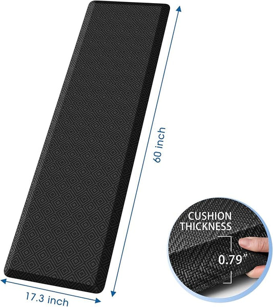 Mattitude 4/5 Inch Thick Kitchen Mat Cushioned Anti-Fatigue Floor Mat Water Resistant Non-Slip Mats and Rugs Standing and Comfort Desk Mats for House Sink Office Laundry (Black, 17.3"x60")