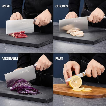 SHI BA ZI ZUO 2-Piece Kitchen Knife Set, Cutting Knife Chinese Chef's Knife and Fruit Knife, Professional Knife Set with Stainless Steel Handle for Meat and Vegetables