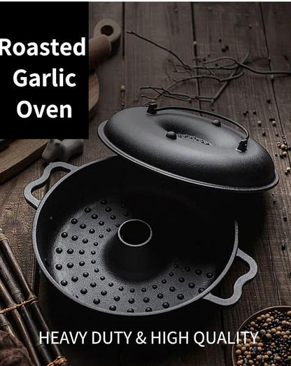 Large Garlic Roaster, Cast Iron Garlic Roaster for Oven Grill, Cast Iron Skillets Pan for BBQ, Picnic Garlic Baker with 2 Garlic Presses