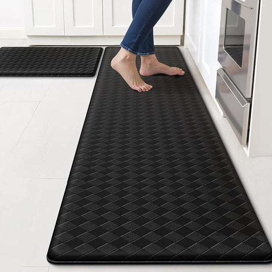 TranquilRelax 2-Piece Anti-Fatigue Kitchen Mats, Cushioned Non-Slip Waterproof Sink & Stove Floor Mats, Comfortable Standing Rug Set for Kitchen, Laundry & Entryway, Black