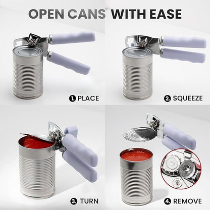 Zulay Kitchen Heavy Duty Stainless Steel Can Opener Manual with Bottle Opener - Rust Proof Manual Can Opener With Turn Knob & Comfy Soft Grip Handles - Airy Lilac
