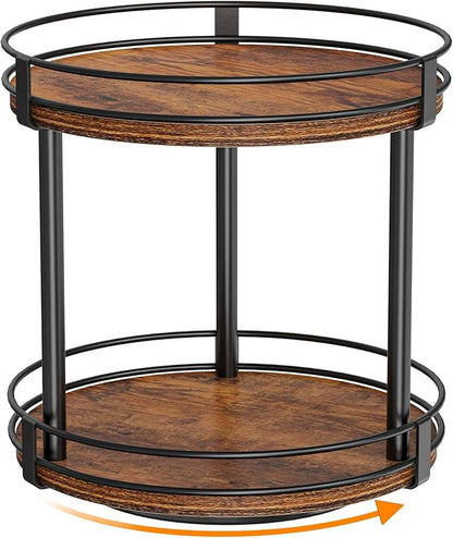 Snughome Rotating Spice Rack, 2 Tier Lazy Susan Organizer, Wood Kitchen Countertop Organizer, Brown Lazy Susan Turntable for Cabinet, 10.2" x 10.2" x 10.4"