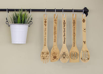 YUJU 5PCS Bee Wooden Cooking Spoons Set, Bee Themed Party Favor, Bamboo Cooking Utensil Spoons, Wedding Mom Gift Idea Decor