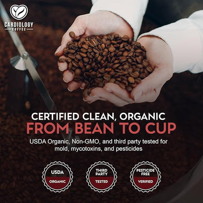Cardiology Coffee – Whole Bean Coffee – USDA Certified Organic, Mold Free 12oz Dark Roast Coffee Beans - Organic Barista-Style Beans with Antioxidant Benefits – Perfect for Heart Healthy Lifestyle