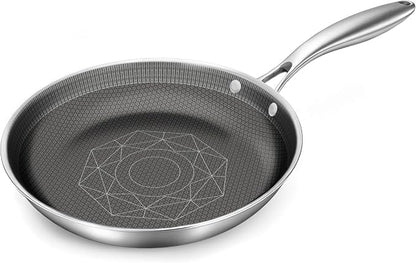 COOKER KING 10-Inch Stainless Steel Pan, Hybrid Nonstick Frying Pan – 3-Ply Clad Cookware, Healthy & Non-Toxic, Dishwasher & Oven Safe, Stay-Cool Handle, Induction Compatible – Metal Utensil Safe