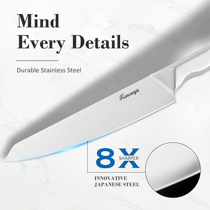 Knife Block Set, Japanese Stainless Steel Kitchen Knife Set with Built-in Sharpener, Sharp Knives with Non-slip Ergonomic Handle - Dishwasher Safe, Home Essential Gifts