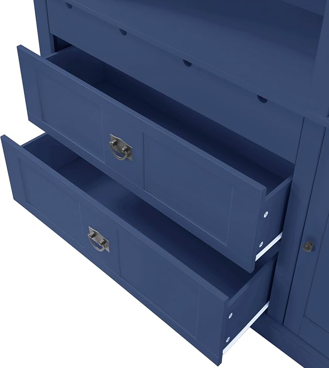VilroCaz 78'' Tall Freestanding Kitchen Pantry with Hutch, Wooden Large Kitchen Storage Cabinet Cupboard with Drawers, Door Shelf and Adjustable Shelves for Dining Room Entryway (Blue-11.10)