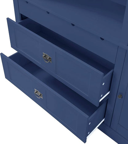 VilroCaz 78'' Tall Freestanding Kitchen Pantry with Hutch, Wooden Large Kitchen Storage Cabinet Cupboard with Drawers, Door Shelf and Adjustable Shelves for Dining Room Entryway (Blue-11.10)