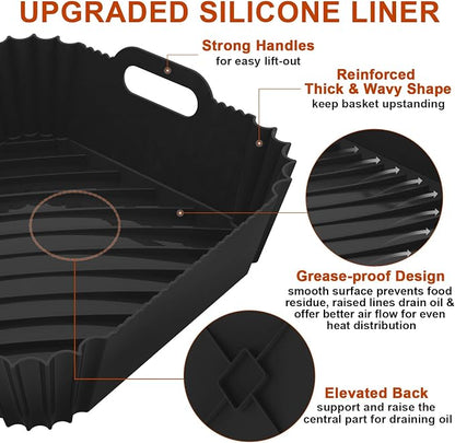 2 Pack Silicone Air Fryer Liners Reusable, 7.1 Inch Airfryer Liner 4-7 QT Square Air Fryer Liners Silicone Pot Oven Liner Baking Tray, AirFryer Basket Mat Bowl Accessories