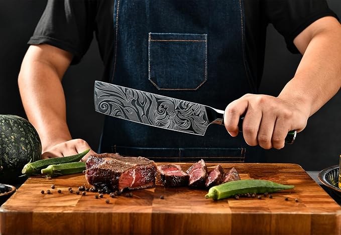 Seido Knives Tengoku Green 8-Piece Chef Knife Set – High-Carbon Stainless Steel Japanese Kitchen Knives, Professional Balanced Knife Set