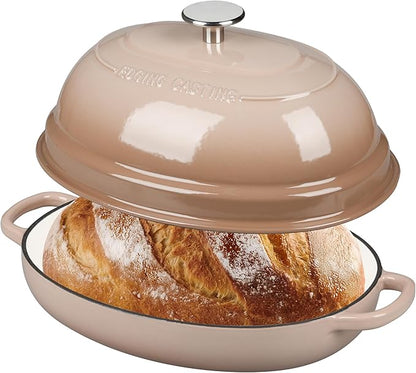 EDGING CASTING Enameled Oval Cast Iron Dutch Oven Pot with Lid, Bread Dutch Oven for Sourdough Bread Baking, Dutch Oven Bread, Bread Oven, 6QT, Mocha