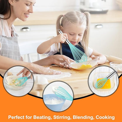 HOTEC 4 Pieces Silicone Whisks Set, Wire Balloon Whisks for cooking Egg Beater, Non-slip Handle Whisk for Non-stick Cookware Perfect for Cooking, Stirring, Beating and Blending,Blue