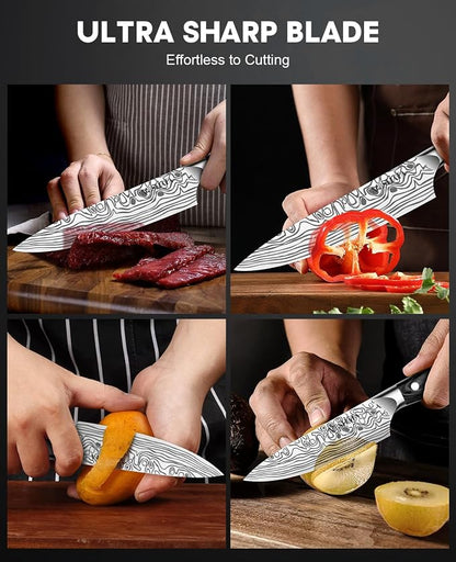 MOSFiATA 2Pcs Chef Knife Set, Sharp Kitchen Knife High Carbon German EN1.4116 Stainless Steel Cooking Knife, 9"&6" Chopping Knife Kitchen Knives Set with Ergonomic Handle, Gift Box
