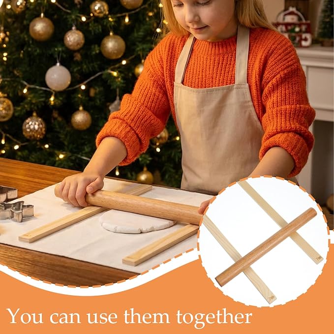 Classicseali 6PCS Rolling Pin Thickness Guides, Wooden Dough Thickness Guides, Tools Clay Tool, Rolling Pin Guide for Precise Polymer Clay Thickness Measurement, 3 Sizes