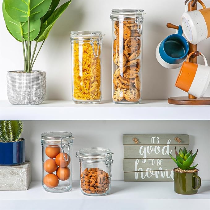 Bormioli Rocco Fido Cylinder Airtight Glass Canister (25.25 oz, 33.75 oz, 46 oz), BPA-Free Ingredient Storage Jar - Ideal for Fermentation, Pantry Organization Essentials, Canning - Dishwasher Safe