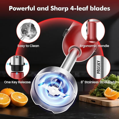 Immersion Blender Handheld 1200W, 20-speeds Immersion Hand Blenders, Hand Mixer with Mining Beaker,Chopper,Whisk, Frother and Stick Blender Suitable for Kitchen, Protein Shakes and Baby Food