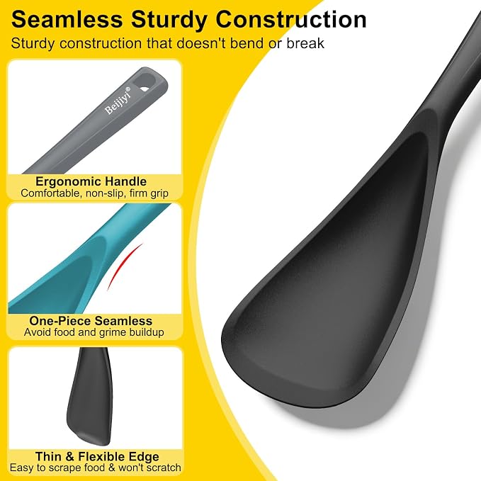 Beijiyi Silicine Cooking Spoons for Nonstick Cookwares, 3 Pack, 12.6 in | Sturdy, BPA-Free, Heat Resistant, One-Piece, Multifunction Spatula Spoon, Great for Cooking, Serving, Scooping, and Stirring