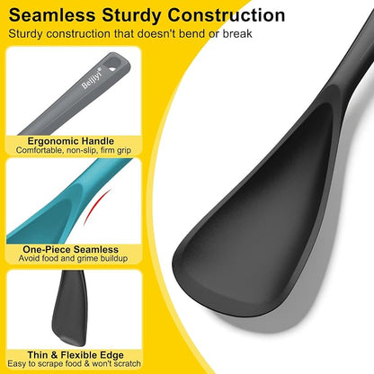 Beijiyi Silicine Cooking Spoons for Nonstick Cookwares, 3 Pack, 12.6 in | Sturdy, BPA-Free, Heat Resistant, One-Piece, Multifunction Spatula Spoon, Great for Cooking, Serving, Scooping, and Stirring