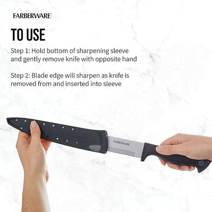 Farberware Edgekeeper 8-Inch Slicing Knife with Self-Sharpening Blade Cover, High Carbon-Stainless Steel Kitchen Knife with Ergonomic Handle, Razor-Sharp Knife, Black
