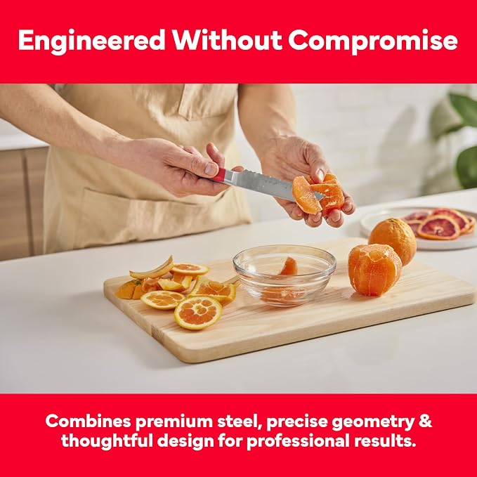 Misen Serrated Bread Knife - High-Carbon Japanese AUS8 Steel - Perfect for Soft Foods, Bread, Pastries, and Fruits - Verstatile Slicer, Razor-Sharp Edge, Durable Blade, Ergonomic Handle - 5", Red